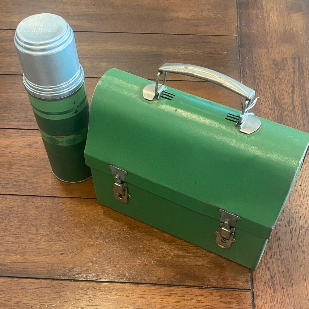 1940’s Thermos Green and Silver Lunch Set